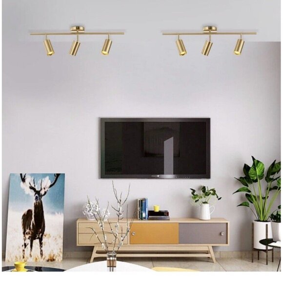 KCO Lighting Adjustable Track Lighting Fixture Brushed Brass 3-Light Gold - Picture 7 of 10
